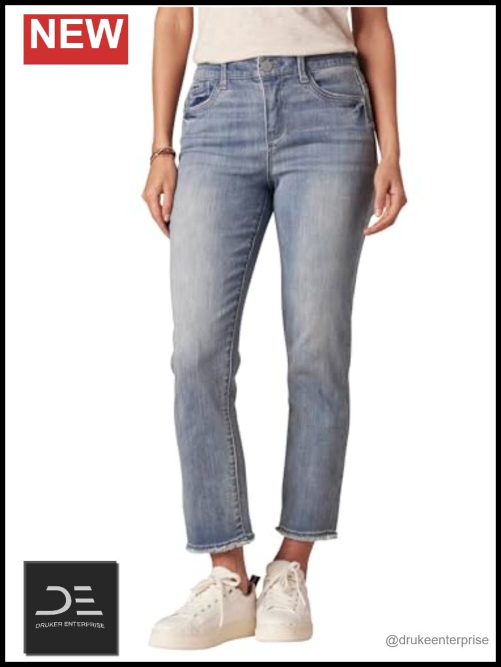 Women's Ab Solution Slim Straight Jeans Mid Rise Stretch Cotton Fray Hem
